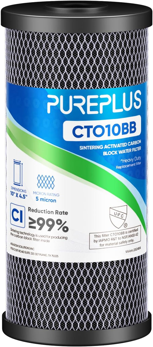 10" x 4.5" Whole House Coconut Shell Activated Carbon Water Filter Replacement by PUREPLUS