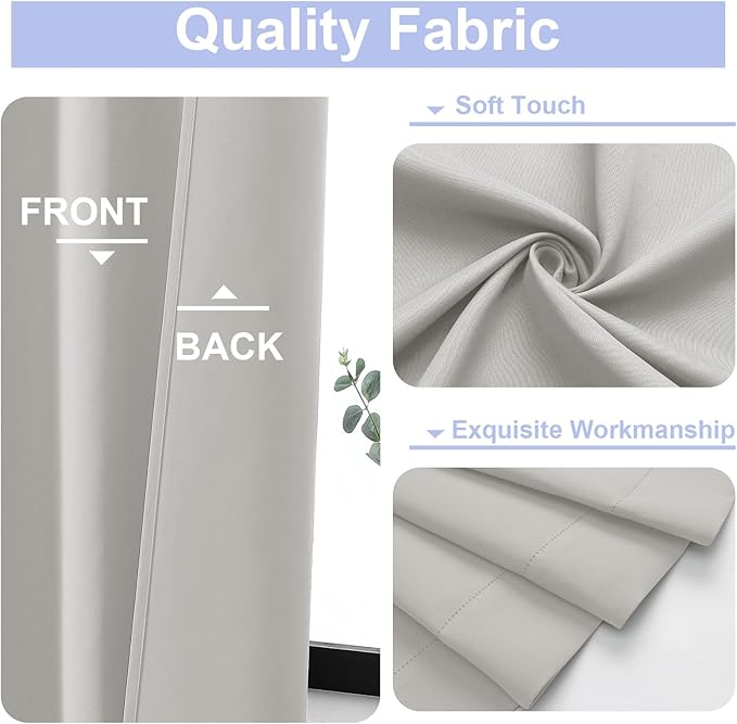 Simplebrand Ava Natural Blackout Curtains for Bedroom 90 Inches Long 2 Panels Set, Solid Privacy Energy Saving Living Room Window Treatment Curtains Blackout Drapes, W40 x L90 Inch, Natural