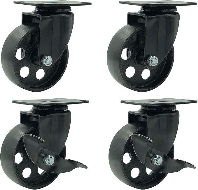 FactorDuty Set of 4 Metal Swivel Plate Caster Wheels, 3.5" Combo by FactorDuty