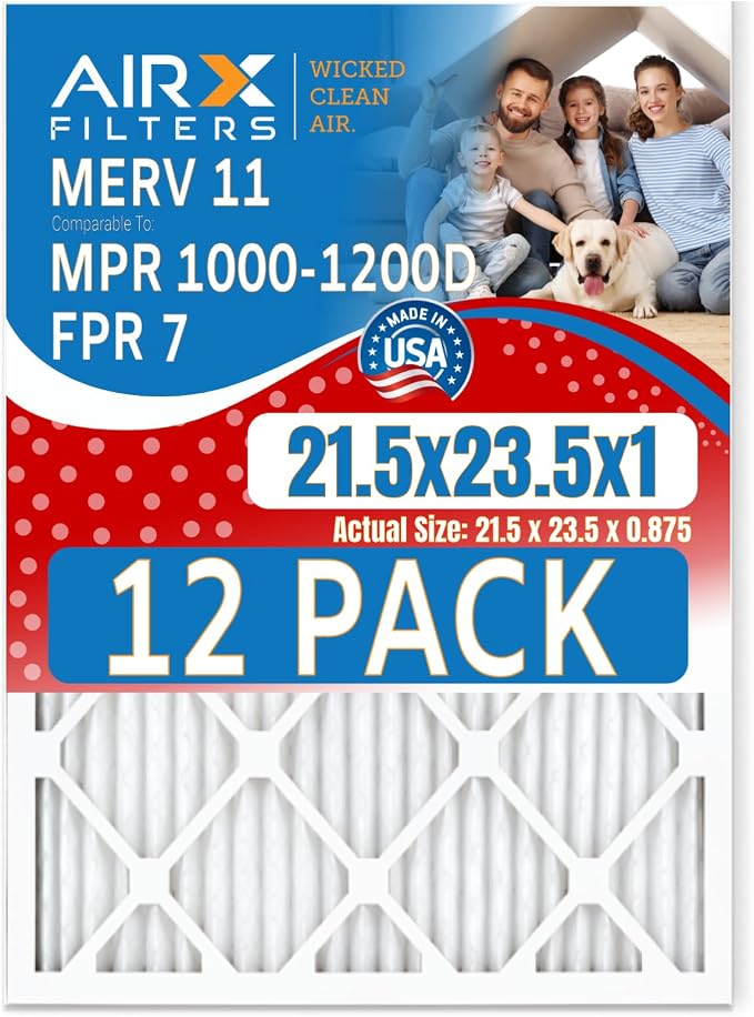 21.5x23.5x1 Air Filter MERV 11 Rating, 12 Pack of Furnace Filters Comparable to by AIRXFILTERSWICKEDCLEANAIR