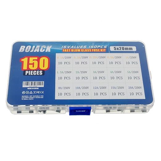 BOJACK 15 Values 150 pcs Fast Blow Glass Fuses Assortment Kit 5x20 mm 250 V 0.1 - Image 3