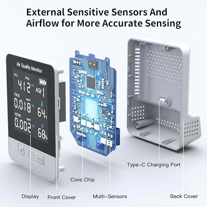 6-in-1 Air Quality Monitor, Smart Indoor CO2 Detector & HCHO TVOC AQI Tester - Image 8