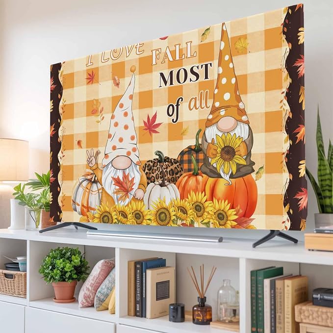 Pumpkin Harvest Sunflower Thanksgiving Gnome Indoor TV Cover, Elastic TV Screen - Image 6