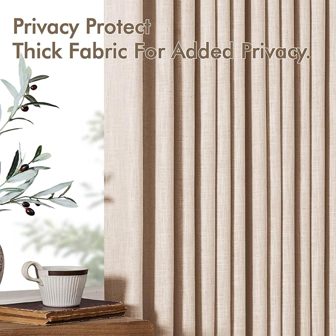 MIULEE Pinch Pleated Thick Linen Curtains 102 Inches Long 2 Panels for Living Room Bedroom, Linen Textured Drapes Pleat Back Tab Memory Trained Light Filtering Sand Beige Window Curtains with Hooks