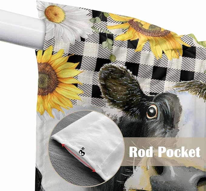 Retro Sunflowers Swag Valances for Windows, Farmhouse Floral Cow Butterfly - Image 4