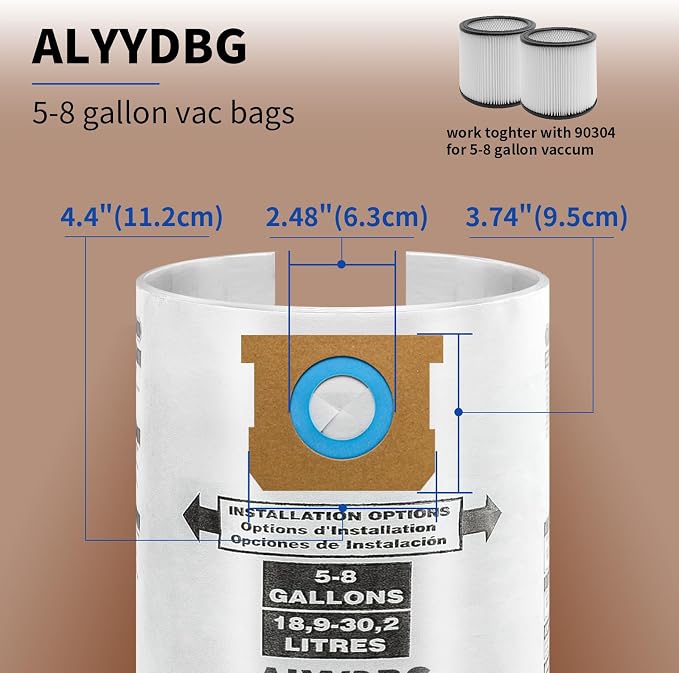for Shop Vac Bags 5-8 Gallon, Type E 90661 9066133, Type H 90671 9067133; VF2004 - Image 3
