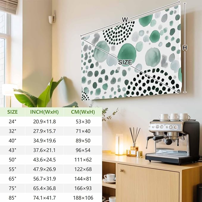 Abstract Teal Circles Indoor TV Cover, Elastic TV Screen Protector Sage Green - Image 3