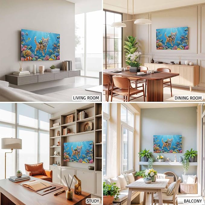 Ocean Diving Cat Coral Fish Indoor TV Cover, Elastic TV Screen Protector Funny - Image 5