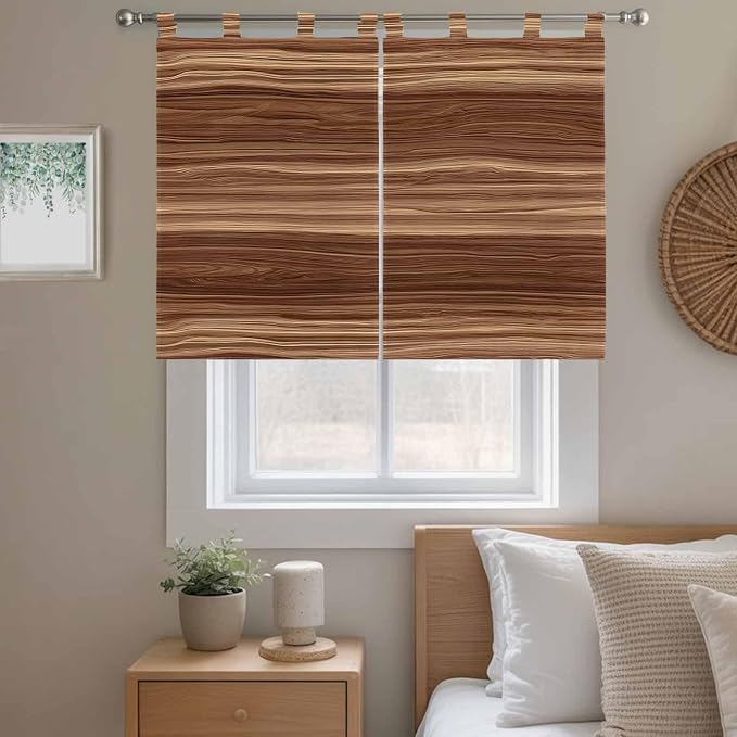 Brown Western Kitchen Curtains 45 Inch Length, Short Cafe Window Curtains Tab - Image 9