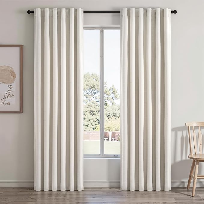 Topfinel 108 Inch Extra Long Ivory Birch Curtains for Living Room 100% Blackout Insulating Sound Proof Wide Drapes for Window Treatments Curtains with Hooks and Rings Natural Birch (W40 x L108 x 2)