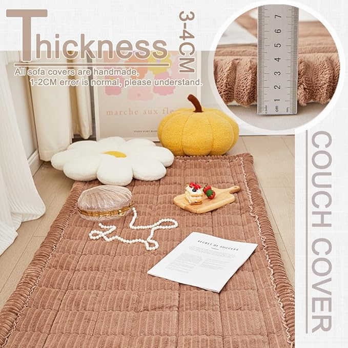 Couch Cover for Dogs Washable, Fuzzy Pet Couch Covers for 3 Cushion Sofa Pet Friendly, Non Slip Sofa Cover (Dark Brown, 35" x 82.7"/90 x 210cm)