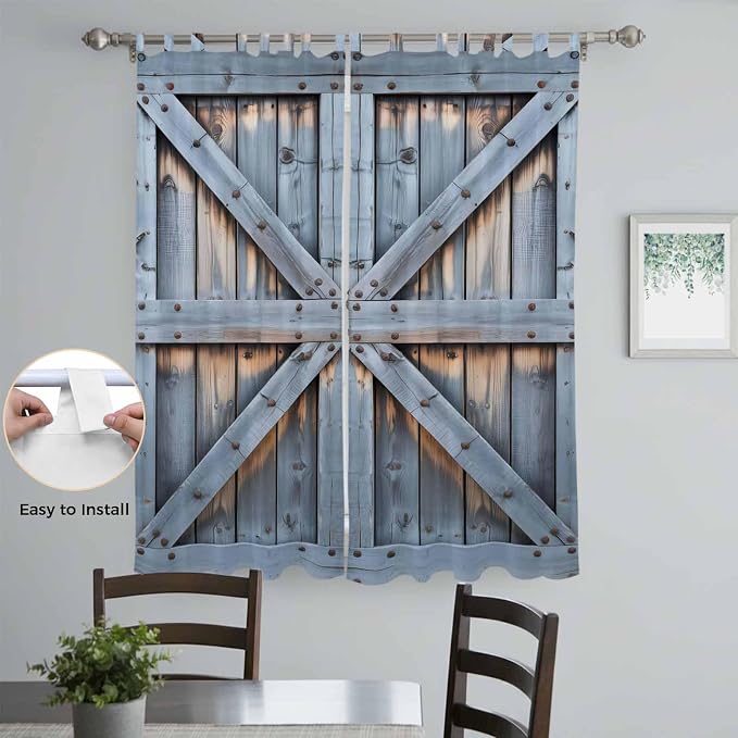 Farmhouse Wood Grain Living Room Curtains 96 Inch Length, Window Curtains Tab - Image 4