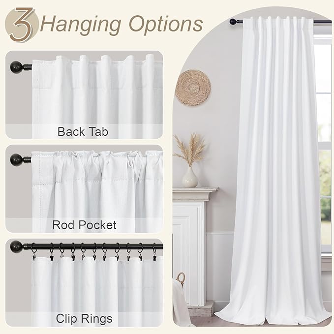 Short Blackout Curtains 54 Inch Length 2 Panels for Bedroom White Linen Textured Black Out Country Farmhouse Curtains for Small Bathroom Windows Kitchen Door Back Tab Pocket Cafe Drapes for Bay Window