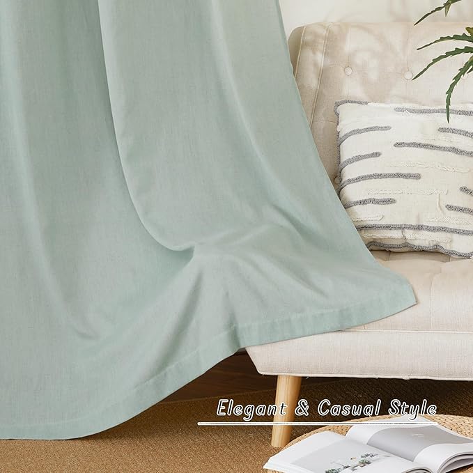 NICETOWN Thick Linen Sage Green Curtains 72 inches Long, Grommet Linen Weave Privacy Added with Light Through Window Treatment Fresh for Bedroom/Living Room, W55 x L72, 2 Panels
