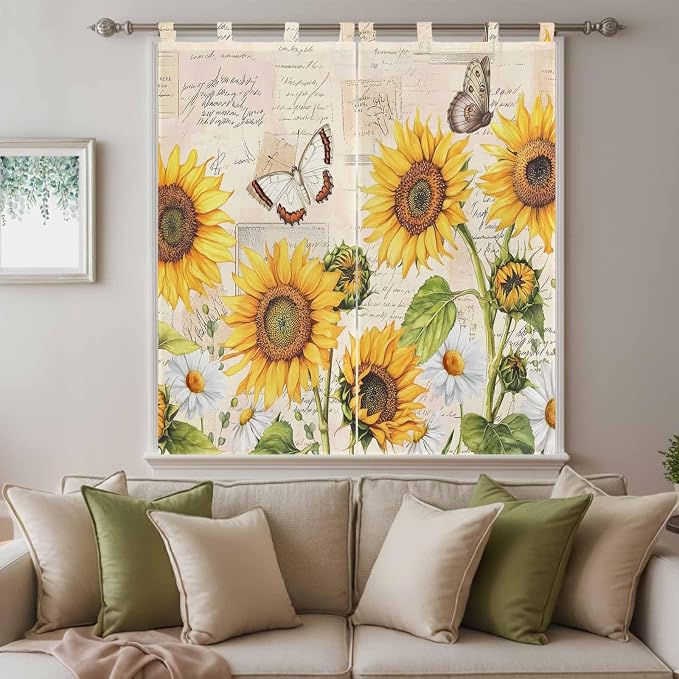 Yellow Sunflowers Living Room Curtains 84 Inch Length, Window Curtains Tab Top - Image 9