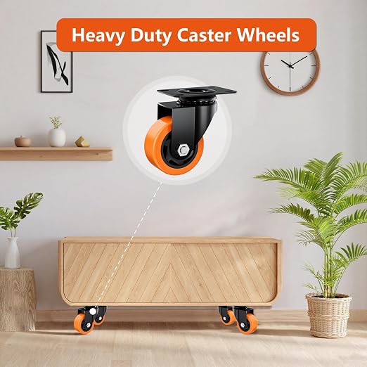 5" Swivel Plate Casters Set of 4 Heavy Duty 1400 lbs | Orange PU, Non-Marking - Image 6