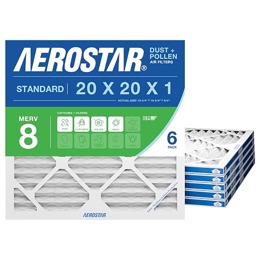 Aerostar 20x20x1 MERV 8 Air Filter, ACTUAL SIZE, Air Conditioning & Furnace by AirFiltersDelivered