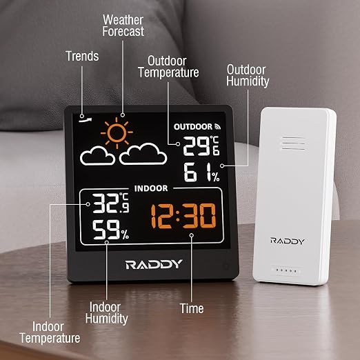 Raddy WF-50V Indoor Outdoor Thermometer Hygrometer, Wireless Weather Station - Image 2