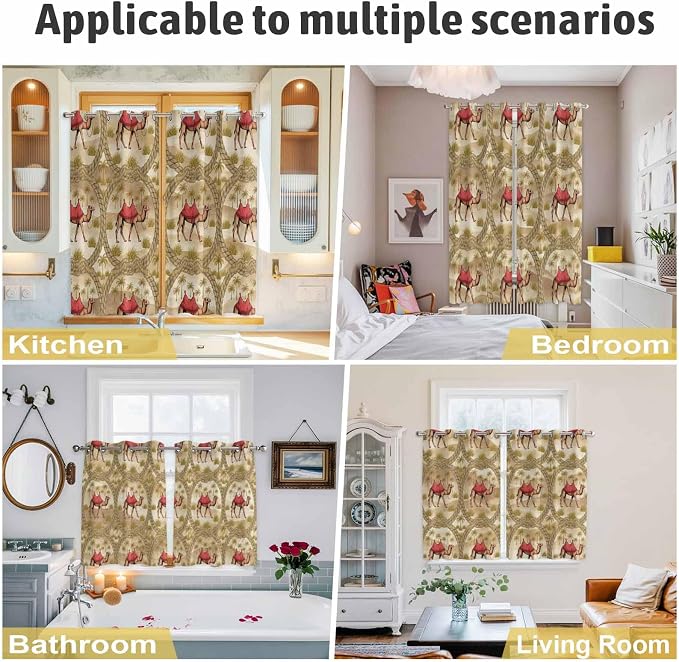 2 Panel Kitchen Cafe Curtains, Desert Camels Sunlight Filtering Nature Air - Image 6