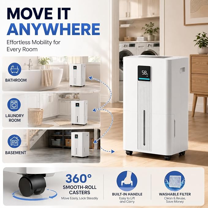 Dehumidifier for Basement and Home, 6000 Sq. Ft 100 Pint Portable Dehumidifier - Image 8