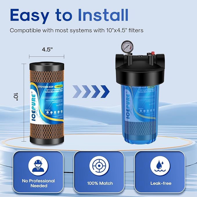 ICEPURE 5 Micron 4.5" x 10" CTO10BB-KDF Whole House Water Filter Coconut Shell - Image 5