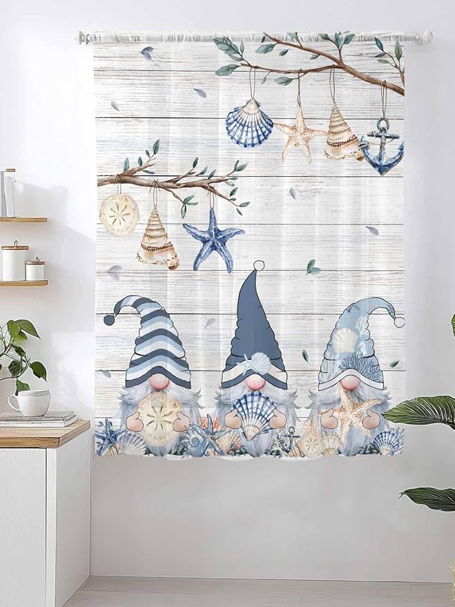 Sheer Curtains 63 Inch Length, Coastal Eucalyptus Semi Sheer Curtains Light - Image 2