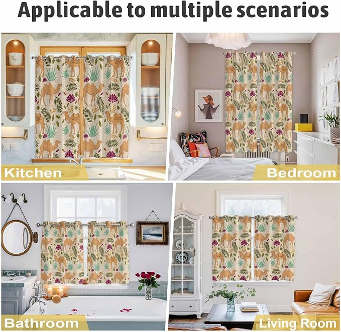 2 Panel Kitchen Cafe Curtains, Desert Camels Sunlight Filtering Nature Air - Image 6