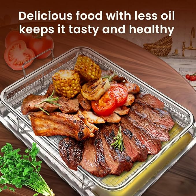 Air Fryer Basket for Oven, 2 Piece Nonstick Crisper Tray & Basket, Stainless - Image 3