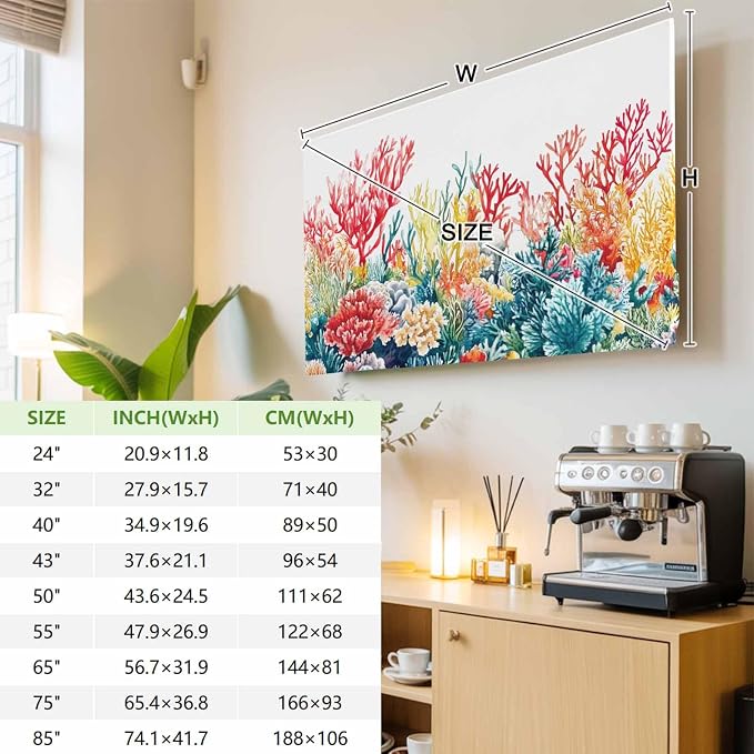 Summer Ocean Coral Watercolor Indoor TV Cover, Elastic TV Screen Protector - Image 3