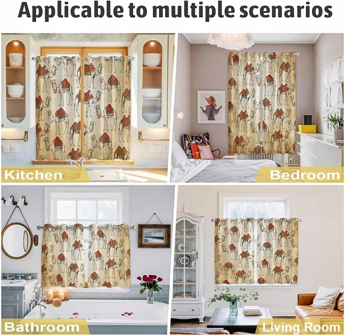 2 Panel Kitchen Cafe Curtains, Desert Sand Camel Sunlight Filtering Nature Air - Image 6