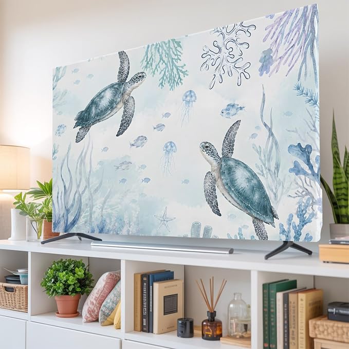 Summer Sea Turtle Fish Coral Indoor TV Cover, Elastic TV Screen Protector - Image 6