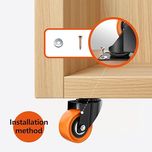 2" Swivel Plate Casters Set of 4 Heavy Duty 400 lbs | Orange PU, Non-Marking - Image 4