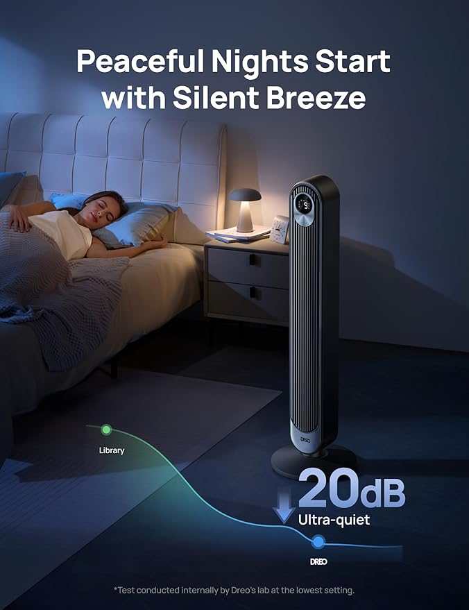 DREO Tower Fan for Bedroom, 28 ft/s, 20dB Quiet Fans that Blow Cold Air - Image 3