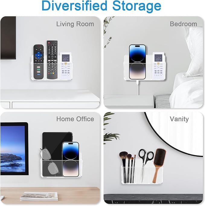 3 Slot Adjustable Remote Holder Wall Mount, TV Controller Holder Hollow Bottom - Image 5