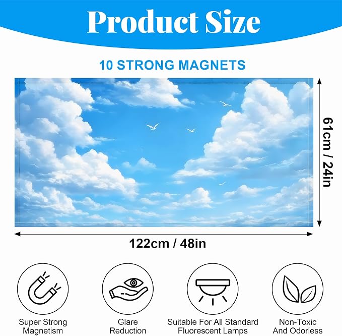 Fluorescent Light Covers-2 Pack 4 x 2 Feet Magnetic Ceiling Light Cover Room - Image 2