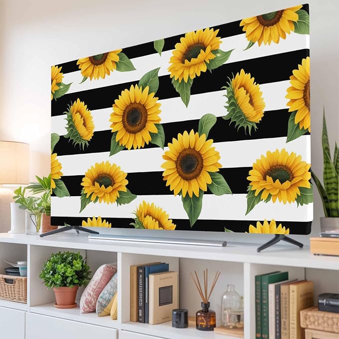 Retro Country Sunflower Art Indoor TV Cover, Elastic TV Screen Protector Black - Image 6