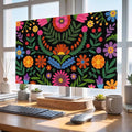 Abstract Boho Flower Floral on Black Indoor TV Cover, Elastic TV Screen by Unknown
