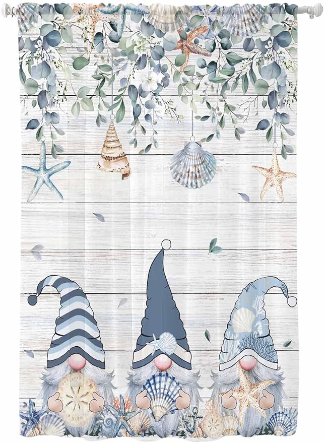 Sheer Curtains 72 Inches Long, Coastal Eucalyptus Leaf Semi Sheer Curtains by Unknown