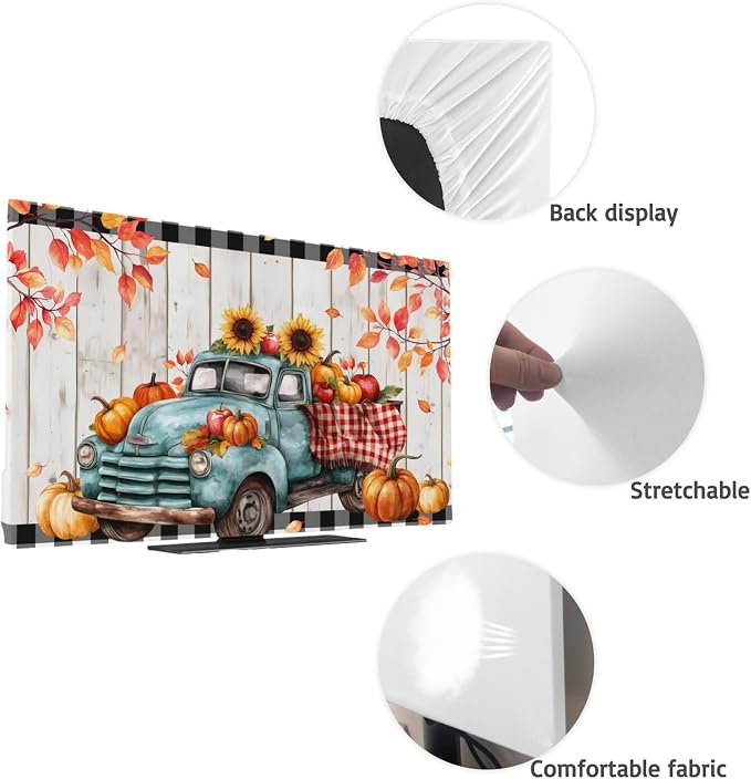 Farm Truck Pumpkin Sunflower Indoor TV Cover, Elastic TV Screen Protector Fall - Image 7