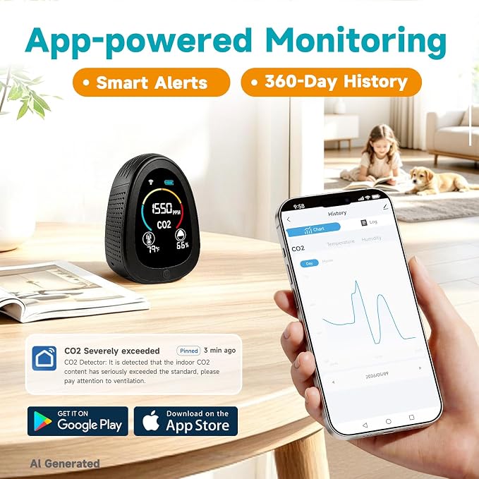 AIRNERGY Portable CO2 Monitor Indoor Air Quality Monitor - Image 4