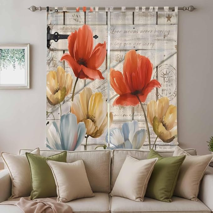 Retro Floral Living Room Curtains 96 Inch Length, Window Curtains Tab Top - Image 3