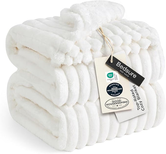 Bedsure GentleSoft California King Size White Fleece Blanket for Bed - Cozy Soft Blankets for Women, Cute Large Throws for Girls, Off White, 102x96 Inches