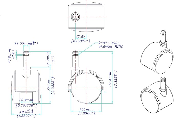 2" Wheel Diameter | Black Nylon Swivel Hooded Samson Twin Wheel Caster | 3/8" x - Image 2