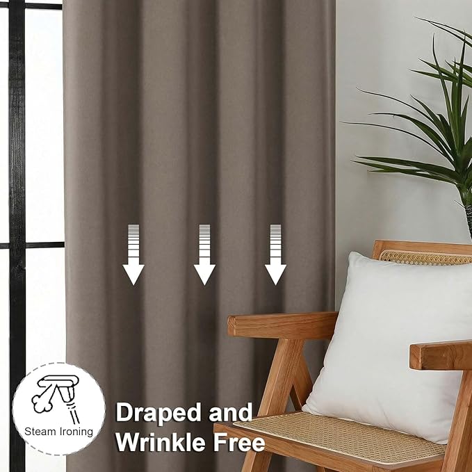 Simplebrand Ava Latte Blackout Curtains for Bedroom 90 Inches Long 2 Panels Set, Solid Privacy Energy Saving Living Room Window Treatment Curtains Blackout Drapes, W50 x L90 Inch, Latte