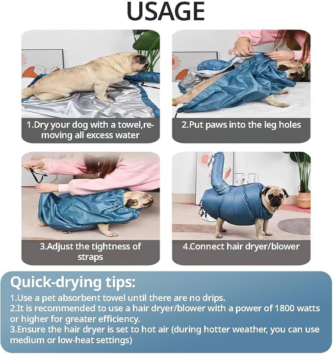MANON ROSA Dog Drying Bag – Quick Dry Pet Hair Drying Suit - Image 3