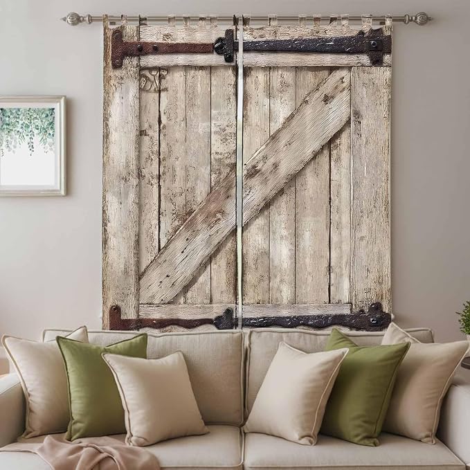 Farmhouse Wood Grain Living Room Curtains 96 Inch Length, Window Curtains Tab - Image 3