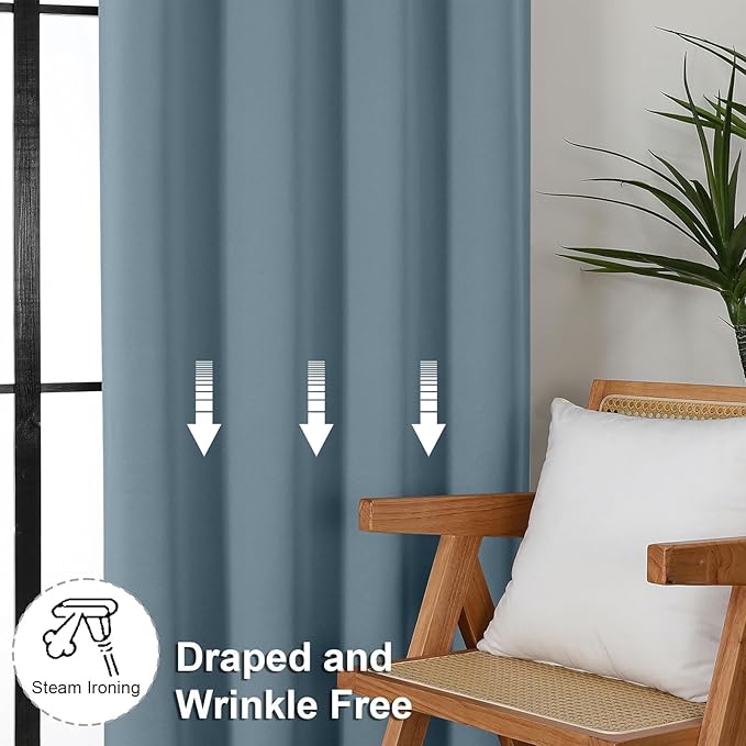 Simplebrand Ava Stone Blue Blackout Curtains for Bedroom 63 Inch Length 2 Panels Set, Solid Thermal Insulated Privacy Living Room Window Treatment Curtains Blackout Drapes, W50 x L63 Inch