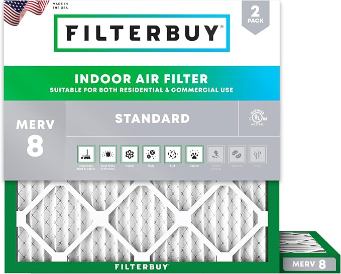 Filterbuy 11.25x11.25x1 Air Filter MERV 8 Essential Dust & Allergy Defense by Filterbuy