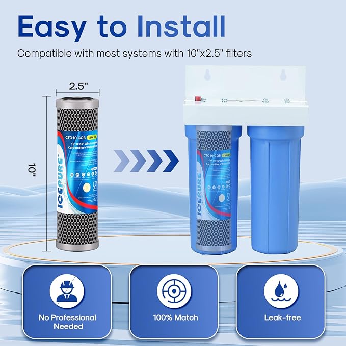 ICEPURE 1 Micron 10" x 2.5" Whole House Upgraded Coconut Shell Activated Water - Image 2