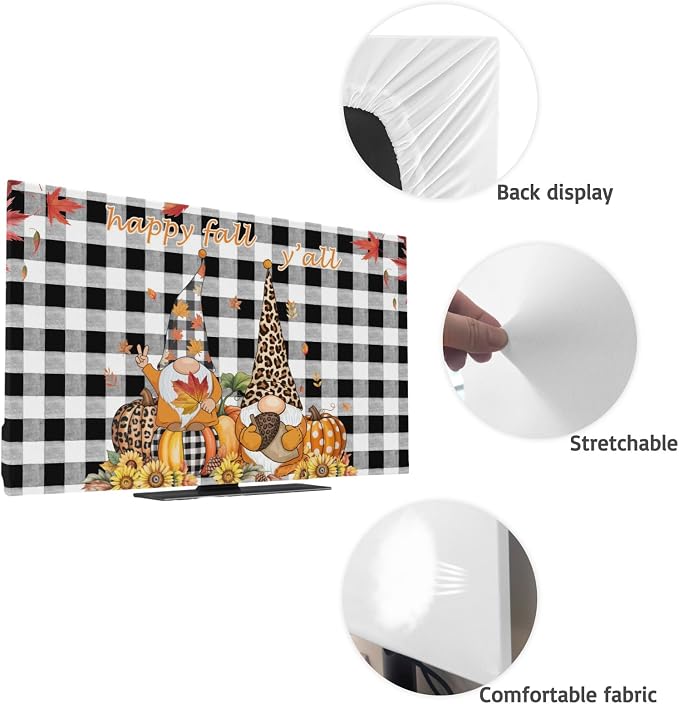 Thanksgiving Gnome Pumpkin Sunflower Indoor TV Cover, Elastic TV Screen - Image 7